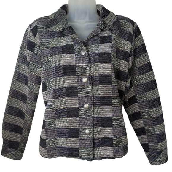 Boho Patchwork Checkered Jacket Shacket Small Fall Layering Christopher & Banks - Picture 1 of 7